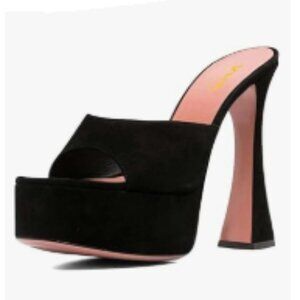 XYD Black Open Square Toe Platform Slide Sandals High Chunky Heel Slip On Mule